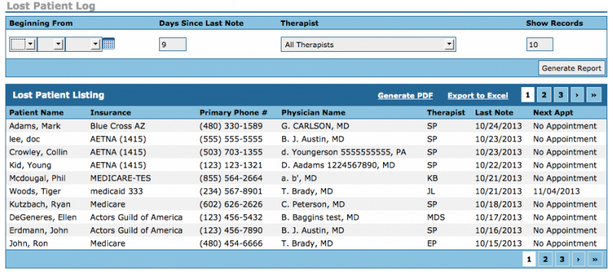 Lost Patient Log WebPT