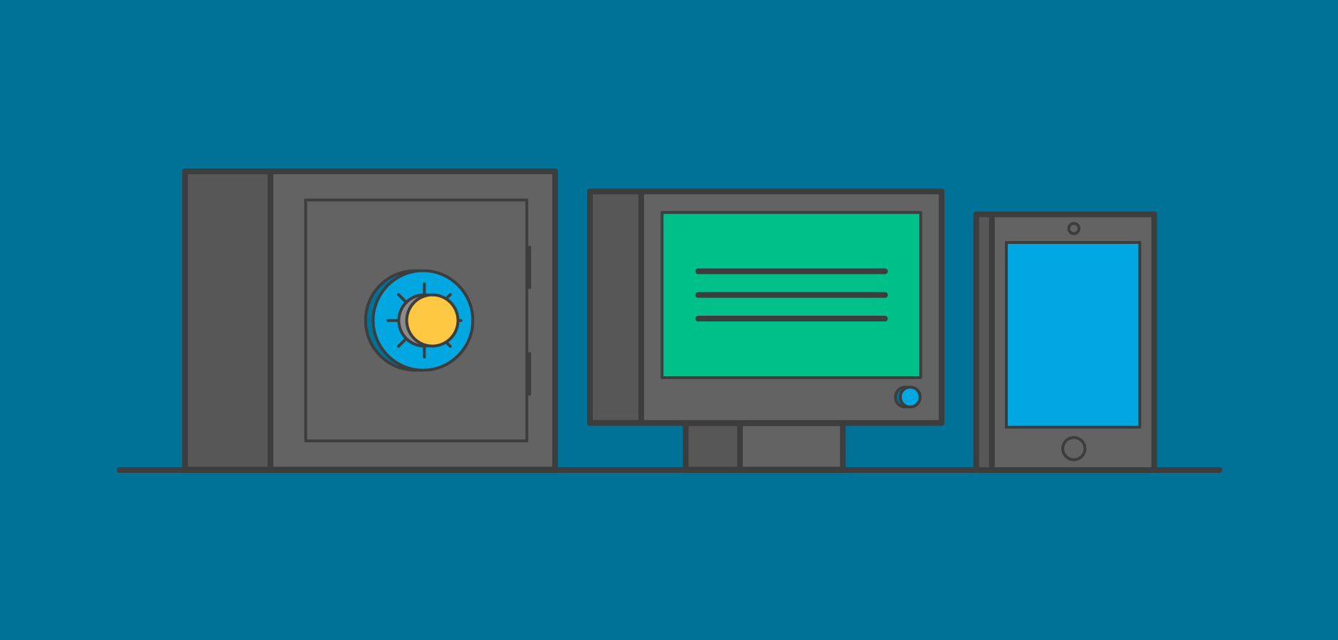 EMR vs EHR a comparison from WebPT with a safe, a computer, and a tablet