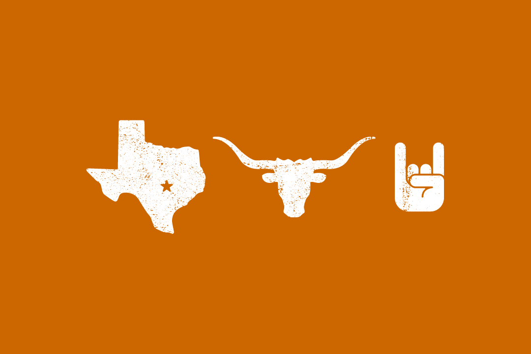 Icon of the state of Texas, a Texas Longhorn, and a hook 'em horns finger gesture